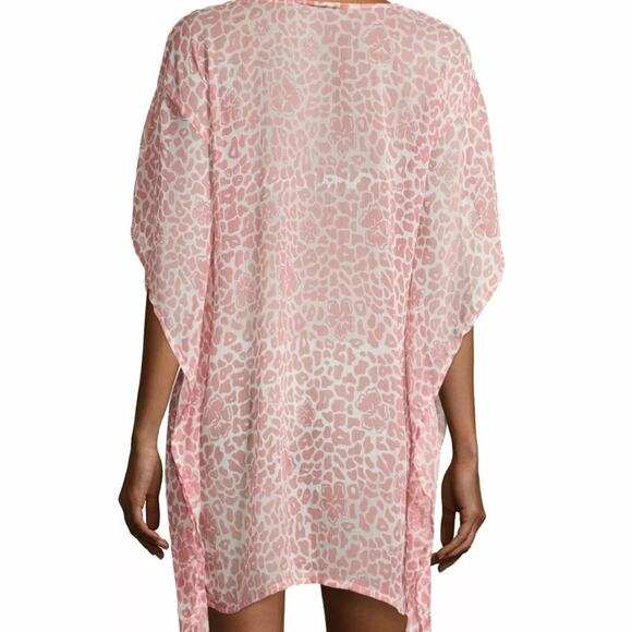 Letarte Sheer Leopard Lily Floral Swim Beach Coverup Pink Medium Handmade - Picture 2 of 10